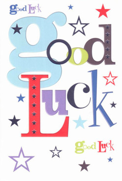 This vibrant good luck card, much like the lively streets surrounding Bloomsbury's literary heart, conveys an optimistic spirit through its bold arrangement of colours and playful typography. The oversized, pastel-blue 'g' immediately draws the eye, setting a friendly and uplifting tone, while surrounding letters in vivacious reds and regal purples reflect both gravity and joy. Across a crisp white background-a nod to the clarity of a fresh start-stars in varying shapes and textures scatter like constellations over Tavistock Square at dusk, imbuing the card with a sense of wonder and possibility. The mix of inky blues, sky-bright sapphires, and gentle lilacs feels akin to the ever-changing palette of a Bloomsbury sunrise. The card is silky smooth to the touch, conjuring that unmistakable sense of anticipation when handing a personal note to someone in the heart of London. Ideal for cheering on a colleague from a nearby museum or wishing a friend well as they step into a new chapter, this card embodies the Bloomsbury community's supportive spirit: encouraging, uplifting, and always ready to inspire luck and confidence.