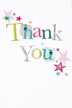 This thank you card exudes delight and charm, perfectly suited to the eclectic spirit of Bloomsbury. Its front features the phrase 'Thank You' in a whimsical stitched style, each letter a unique tapestry of bright hues-imagine the playful greens and magentas inspired by blooms in Store Street flower shops, or cool teals reminiscent of nearby university courtyards. Patterns of dots and gentle glitters add a handcrafted touch, so tangible you can almost feel its soft texture, as if it were a treasure from one of Bloomsbury's hidden boutiques. Stars in magenta, teal, and sparkling gold scatter across the design, evoking festive confetti tossed after a joyful gathering in Bedford Square Gardens. The crisp white background amplifies each colour, allowing the heartfelt message to stand alone and glow. Pair this card with a lush bouquet from Flowers Bloomsbury and it becomes more than a note-it's a personal token of genuine gratitude, thoughtfully curated for a neighbour or loved one close to the British Museum. The overall impression is one of creativity and warmth, capturing the florist's love for thoughtful detail and making every thank you feel as sincere as fresh flowers delivered to your Bloomsbury doorstep.