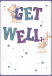 Full of playful optimism and gentle reassurance, this get well card is beautifully evocative of Bloomsbury's welcoming community atmosphere. The illustration captures a joyful teddy bear and a spirited puppy, each figure rendered with expertly textured fur that seems almost tangible, as they balance and hold the vibrant letters spelling out 'Get Well'. The typography, painted in dazzling indigo and teal, is bold and cheerful, set against a creamy, luminous backdrop that recalls the soft light filtering through Bloomsbury's historic squares. Sprinkled across the design, star shapes in blues and purples add a whimsical, uplifting touch, sparkling like wishes offered on a quiet evening stroll through Tavistock Gardens. The image exudes comfort and positivity, mirroring the heartfelt care behind every bouquet delivered by local florists in Bloomsbury. Whether sent alone or paired with fresh flowers, this card offers an emotional balm, extending sincere wishes for healing and happiness to anyone needing encouragement in the area.
